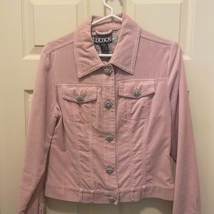 Vintage Berek pink velvet jean jacket.